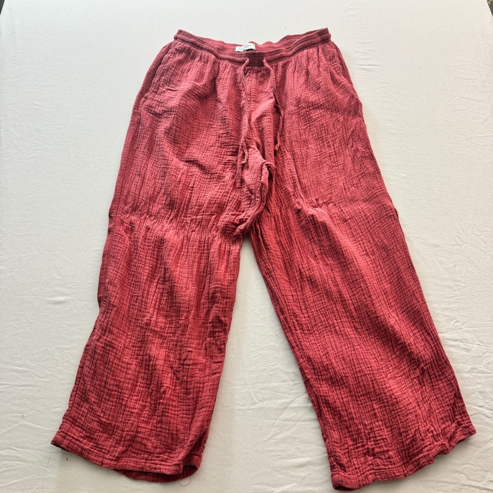 Jessica Simpson Red Textured Pants Wide Leg Capri Cotton Gauze